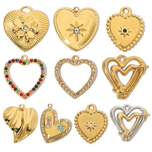 Stainless Steel Heart Pendants 304 Stainless Steel Vacuum Ion Plating DIY & with rhinestone Sold By Bag