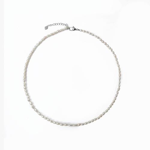 Colar de Pérolas de Água Doce Natural, Pérolas de água doce, with cobre, with 5CM extender chain, para mulher, branco, níquel, chumbo e cádmio livre, comprimento 40 cm, vendido por PC