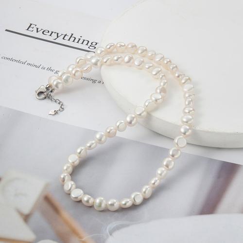 Colar de Pérolas de Água Doce Natural, Pérolas de água doce, with 5CM extender chain, para mulher, branco, comprimento 40 cm, vendido por PC