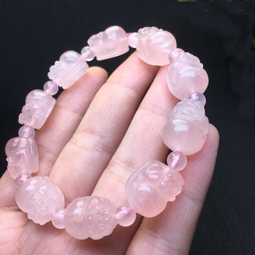 Quartz Armbånd, Rose Quartz, Fabulous Wild Beast, for kvinde, lyserød, 12mm, Længde 16 cm, Solgt af PC