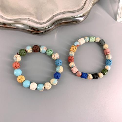 Pulseras de piedras preciosas, lava, con Shoushan Stone, elástico & unisexo & diverso tamaño para la opción, más colores para la opción, longitud 14 cm, Vendido por UD