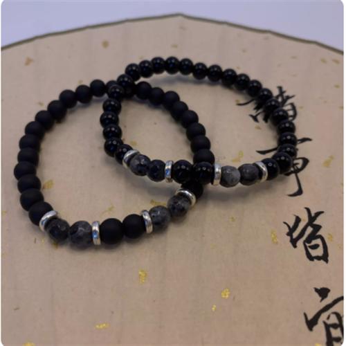 Gemstone Bracciali, Pietra Abrazina, unisex, nero, 6mm, Lunghezza 15 cm, Venduto da PC