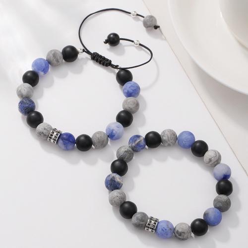 Gemstone Bracelets Titanium Steel with Knot Cord & Map Stone & Sodalite Adjustable & Unisex Sold By PC