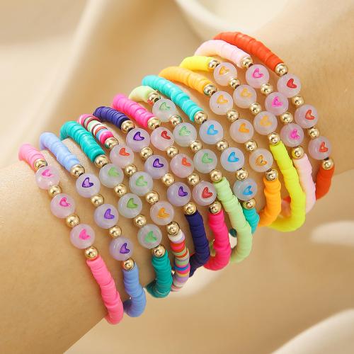 Pulseras de Moda, Arcilla polimero, con Plástico, diferentes estilos para la opción & para mujer & luminoso, más colores para la opción, Vendido por Set