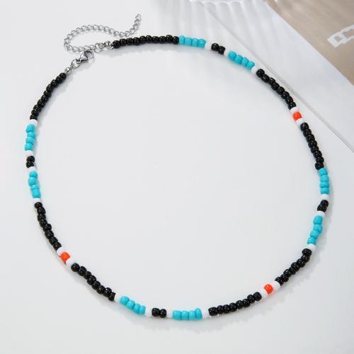 Glass Seed Beads Necklace 304 Stainless Steel with Seedbead & turquoise Unisex Sold By PC