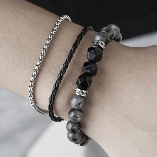 Gemstone Bracelets Labradorite with PU Leather three pieces & Unisex Sold By PC