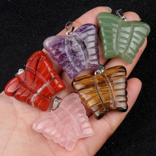 Gemstone Pendants Jewelry Natural Stone Butterfly DIY Sold By PC