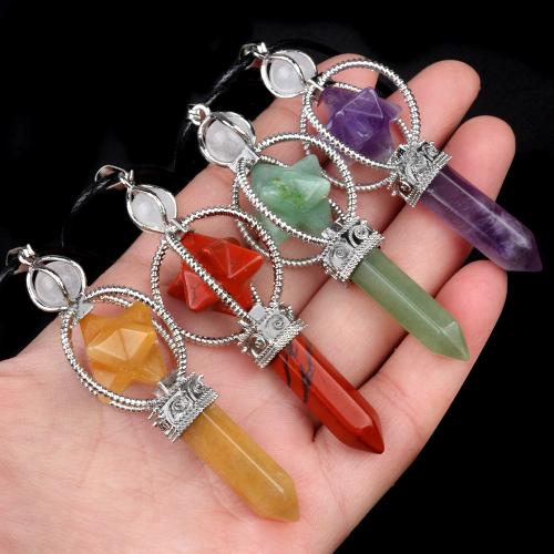 Natural Gemstone Necklace Natural Stone with Korean Waxed Cord & Iron fashion jewelry Sold By PC