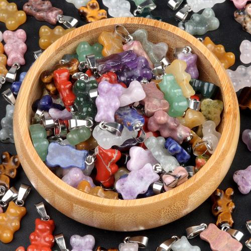 Gemstone Pendants Jewelry Natural Stone Bear DIY Sold By PC