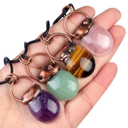 Natural Gemstone Necklace Natural Stone with Korean Waxed Cord & Iron fashion jewelry Sold By PC