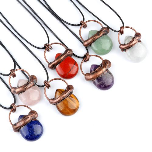 Natural Gemstone Necklace Natural Stone with Korean Waxed Cord & Iron fashion jewelry Sold By PC