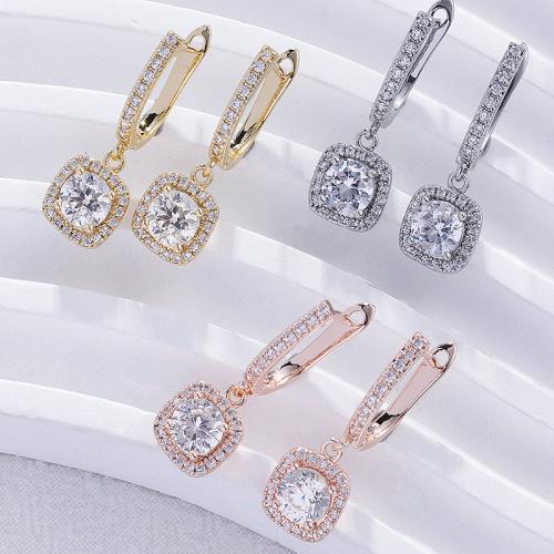 Cubic Zirconia Micro Pave Brass Earring Square plated fashion jewelry & micro pave cubic zirconia & for woman Sold By Pair