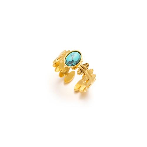 Stainless Steel Finger Ring 304 Stainless Steel with turquoise 18K gold plated fashion jewelry & for woman Sold By PC