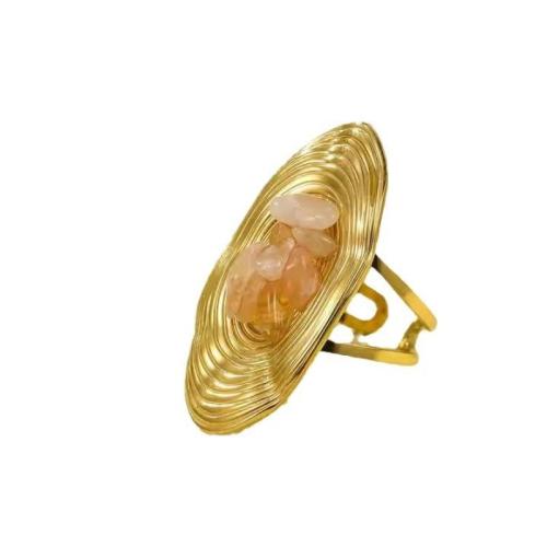 Stainless Steel Finger Ring 304 Stainless Steel with Natural Stone plated fashion jewelry & for woman golden Sold By PC