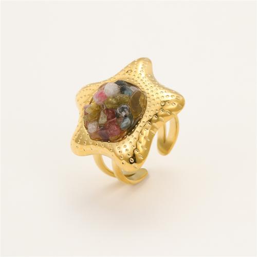 Stainless Steel Finger Ring 304 Stainless Steel with Natural Stone Star plated fashion jewelry & for woman golden Sold By PC