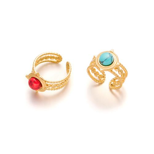 Stainless Steel Finger Ring 304 Stainless Steel with turquoise plated & for woman & hollow golden Diameter :22.39mm. Sold By PC