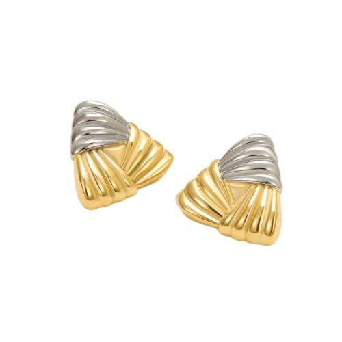 Boucle d'oreille de gaujon en acier inoxydable, Acier inoxydable 304, triangle, Placage, bijoux de mode & pour femme & deux tons, Vendu par paire