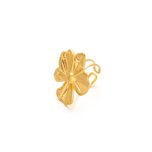 Stainless Steel Finger Ring 304 Stainless Steel Flower plated fashion jewelry & for woman & hollow golden Diameter :19.3mm. Sold By PC