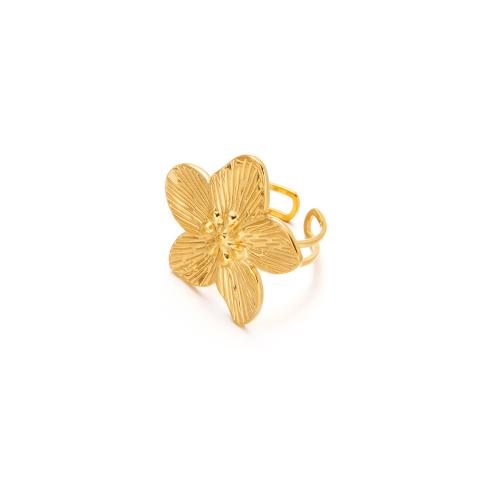 Stainless Steel Finger Ring 304 Stainless Steel Flower plated fashion jewelry & for woman & hollow golden Diameter :19.59mm. Sold By PC