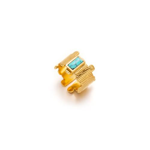 Stainless Steel Finger Ring 304 Stainless Steel with turquoise plated fashion jewelry & for woman golden Diameter :20.67mm. Sold By PC