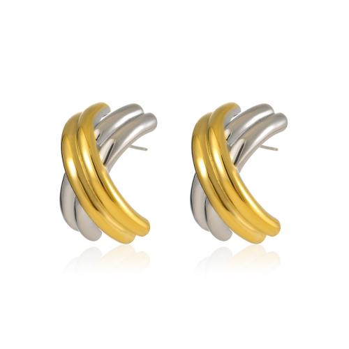 Stainless Steel Stud Earrings 304 Stainless Steel Letter X plated fashion jewelry & for woman & two tone Sold By Pair