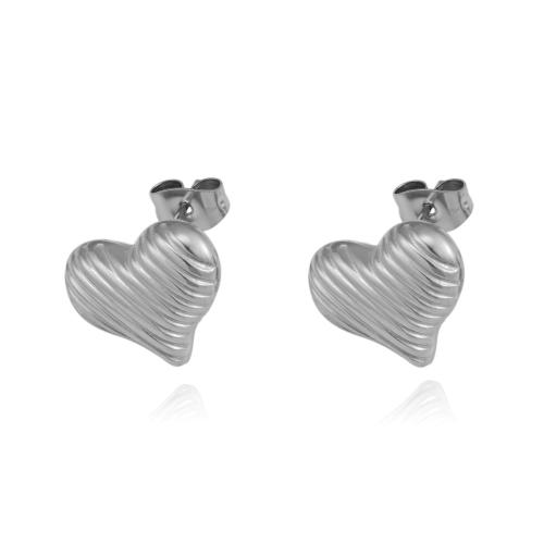 Stainless Steel Stud Øreringe, 304 rustfrit stål, Heart, forgyldt, mode smykker & for kvinde, flere farver til valg, Solgt af par