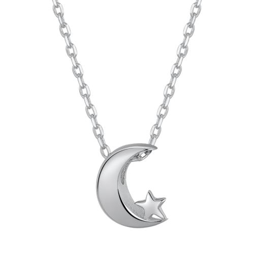 Necklaces Silver Sterling, 925 Sterling Silver, Moon agus Star, do bhean, dath platanam, Fad Thart 41-50 cm, Díolta De réir PC