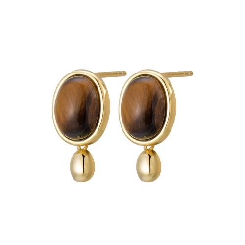 925 Sterling Silver Stud Earrings with Tiger Eye for woman Sold By Pair