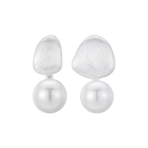 925 Sterling Silver Stud Earrings with Plastic Pearl for woman silver color 16.70mm Sold By Pair