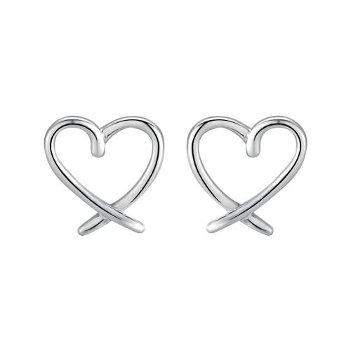 Sterling Sølv Smykker Øreringe, 925 Sterling Sølv, Heart, for kvinde, platin farve, 10.20x10.30mm, Solgt af par