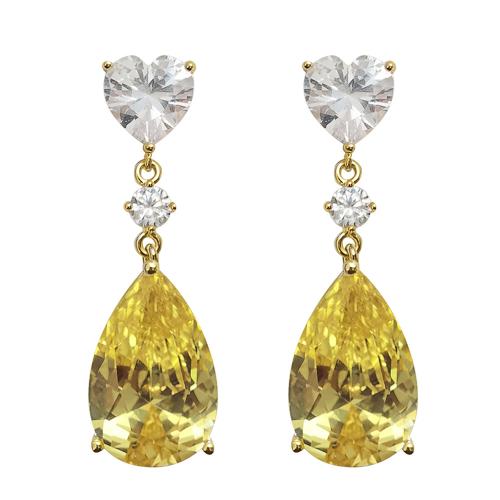 Cubic Zirconia Micro Pave Latão Brinco, cobre, micro pavimento em zircônia cúbica & para mulher, amarelo, vendido por par