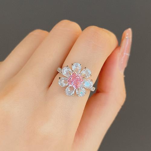 Cubic Zirconia Micro Pave Brass Ring & micro pave cubic zirconia & for woman pink Sold By PC