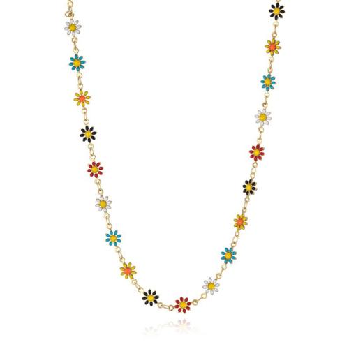 Collier de bijoux en acier inoxydable, Acier inoxydable 304, avec 5cm chaînes de rallonge, pour femme & émail, multicolore, Longueur Environ 43 cm, Vendu par PC