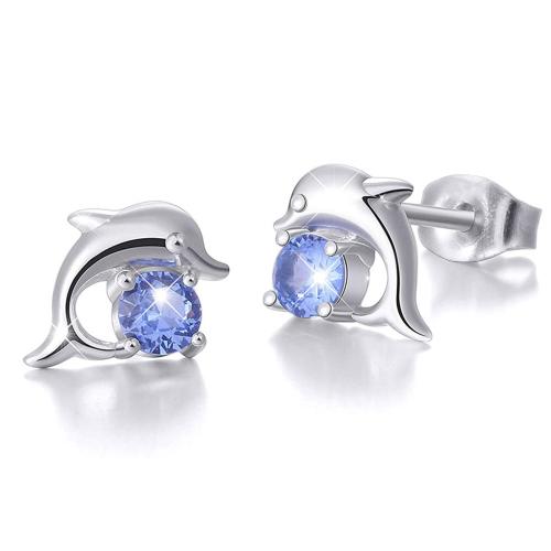 Cubic Zirconia Micro Pave Latão Brinco, cobre, micro pavimento em zircônia cúbica & para mulher, azul, vendido por par