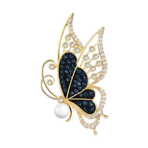 Broche de coquille, laiton, avec Shell Pearl, pavé de micro zircon & pour femme, plus de couleurs à choisir, 43x20mm, Vendu par PC