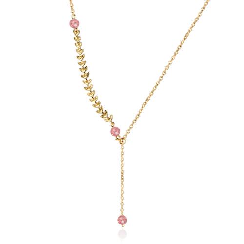 Brass Necklace with Strawberry Quartz fashion jewelry & for woman Length Approx 45 cm Sold By PC