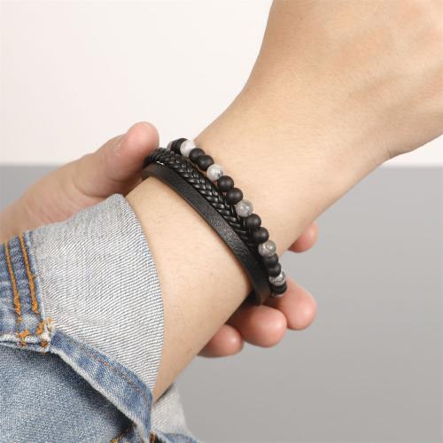 PU Leather Cord Bracelets with Gemstone Vacuum Ion Plating for man Sold By PC