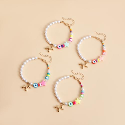 Stainless Steel Jewelry Bracelet 304 Stainless Steel with Plastic Pearl Vacuum Ion Plating for woman Sold By PC