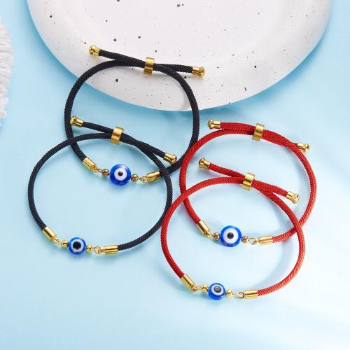 Evil Eye Jewelry Bracelet Wax Cord with Resin & Brass Vacuum Ion Plating evil eye pattern & for woman Sold By PC