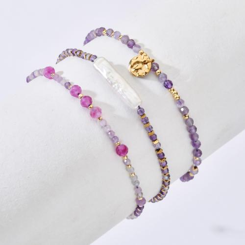 Gemstone Bracelets Nylon Cord Vacuum Ion Plating for woman Sold By PC