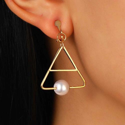 Zinc Alloy Drop Earrings with Plastic Pearl Vacuum Ion Plating for woman Sold By Pair