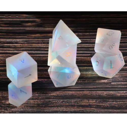 Dice for games Glass Geometrical Pattern 7 pieces & frosted multi-colored Sold By Set