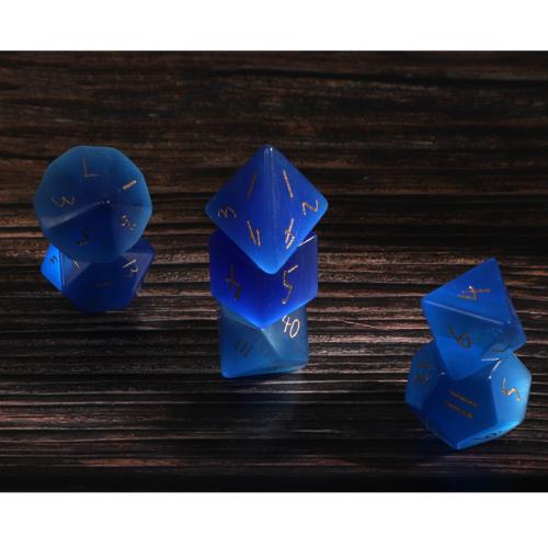 Dés pour jeux, Oeil de chat, Motif géométrique, 7 pièces, bleu, Vendu par fixé