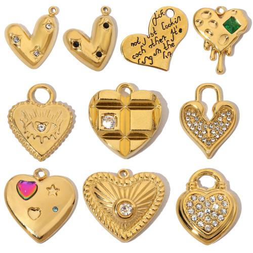 Stainless Steel Heart Pendants 304 Stainless Steel Vacuum Ion Plating DIY & with rhinestone Sold By Bag