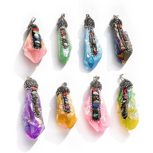 Quartz Gemstone Pendants with Rhinestone Clay Pave & Iron irregular DIY width about 15-20mm length about 40-50mm Sold By PC