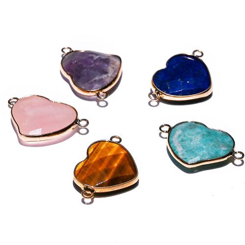 Gemstone stik, Ædelsten, med Jern, Heart, guldfarve belagt, du kan DIY & forskellige materialer til valg & 1/1 løkke, flere farver til valg, 22x32x6mm, Solgt af PC