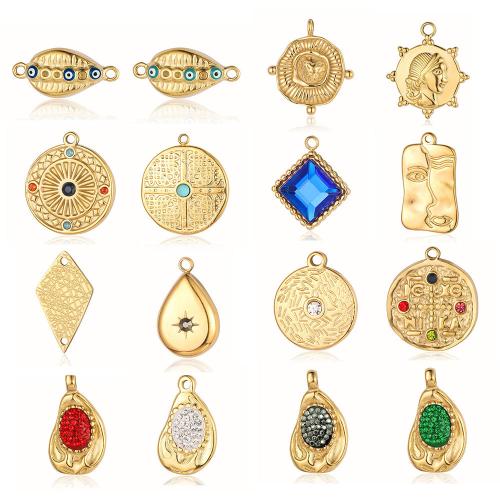 Stainless Steel Pendants 304 Stainless Steel gold color plated DIY & evil eye pattern & micro pave cubic zirconia & enamel & 1/1 loop Sold By Bag