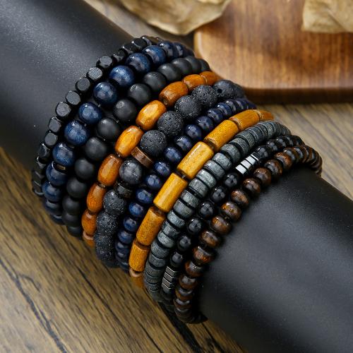 Wood Bracelets with Abrazine Stone & Lava Unisex Sold By Set