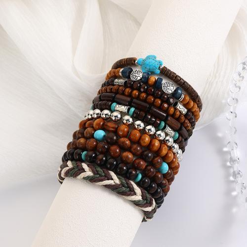 Wood Bracelets with Cotton Thread & turquoise & Coconut Unisex mixed colors Sold By Set