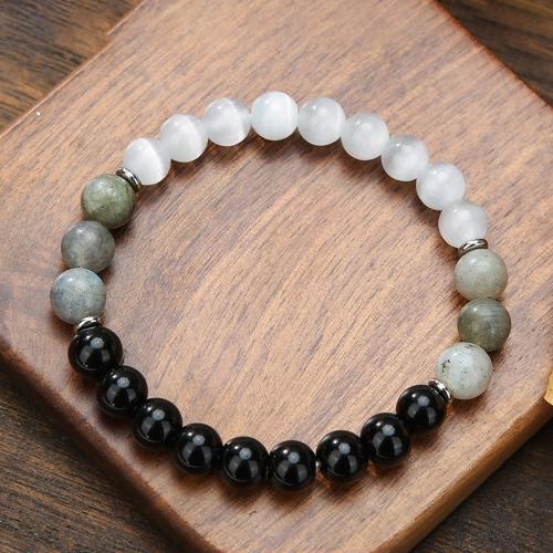 Gemstone Armbånd, obsidian, med Clear Quartz, for mennesket, blandede farver, Længde 16 cm, Solgt af PC